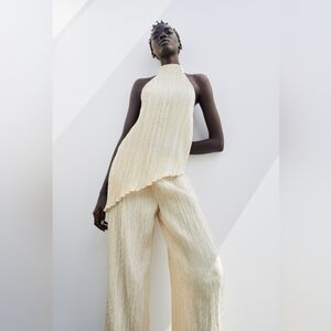 Zara satin effect pleated top and pants set (Med)